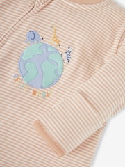 JoJo Maman Bébé Natural Hello World Embroidered Cotton Zip Baby Sleepsuit - Image 3 of 3