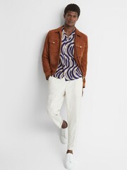 Reiss Ecru/Navy Gamble Animal Print Cuban Collar Shirt - Image 4 of 5