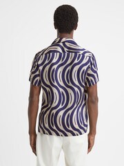Reiss Ecru/Navy Gamble Animal Print Cuban Collar Shirt - Image 5 of 5