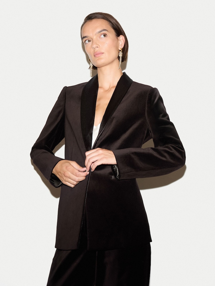 Jigsaw Brown Velvet Shawl Collar Jacket - Image 2 of 4 Jigsaw Brown Velvet Shawl Collar Jacket - Image 2 of 4