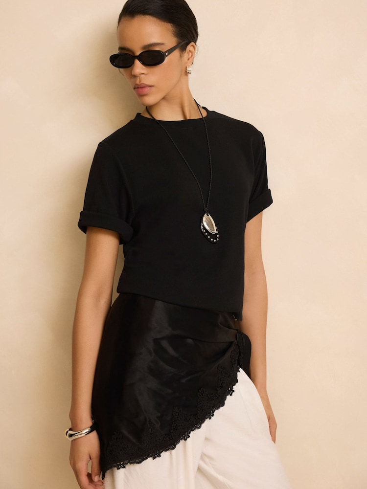 Mint Velvet Black Ultimate Cotton T-Shirt - Image 1 of 7 Mint Velvet Black Ultimate Cotton T-Shirt - Image 1 of 7