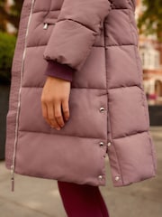 Rose Pink Shower Resistant Padded Puffer Hooded Mid Length Coat - Image 5 of 8