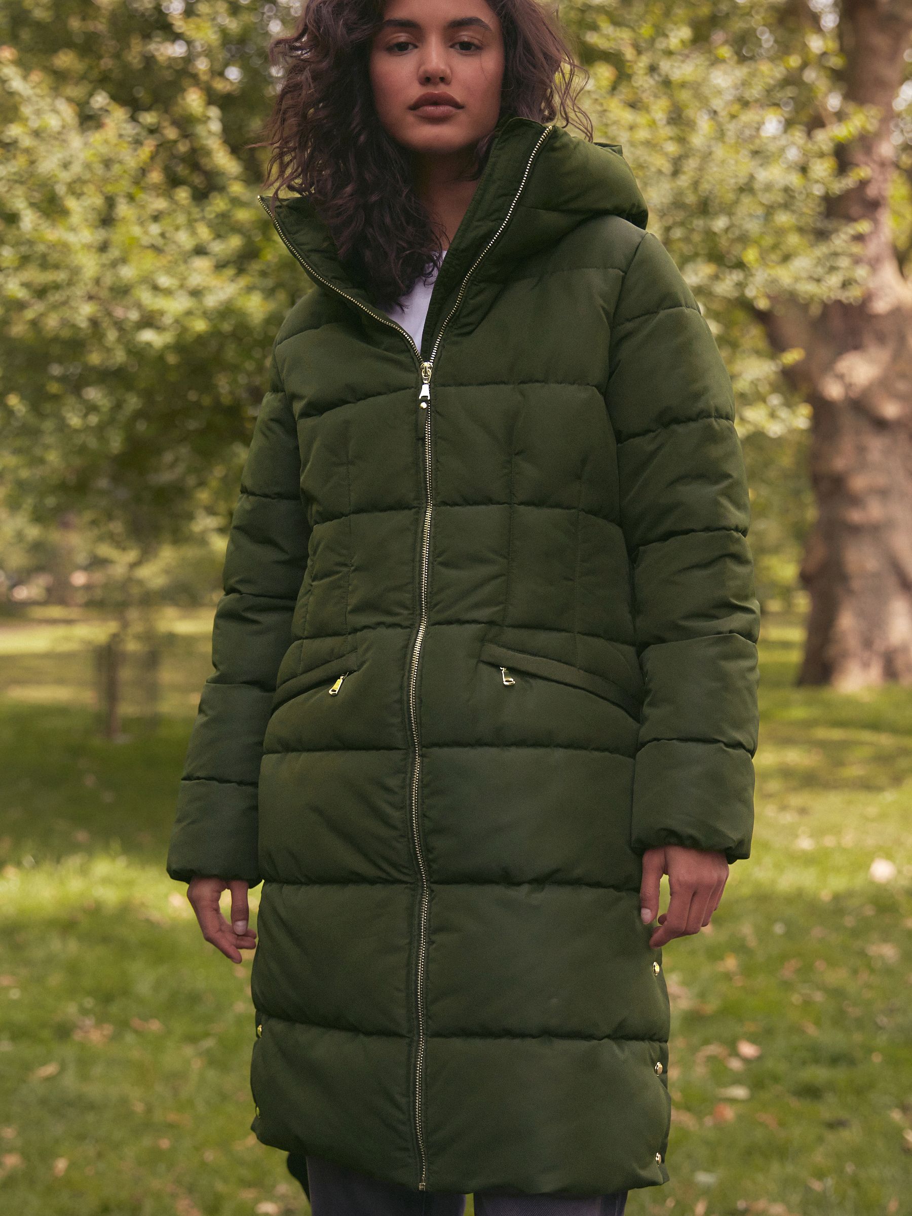 Khaki hooded puffer jacket new arrivals