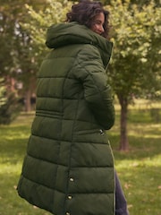 Khaki Green Shower Resistant Padded Puffer Hooded Mid Length Coat - Image 4 of 11