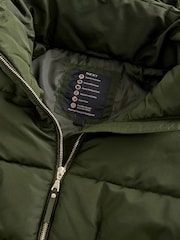 Khaki Green Shower Resistant Padded Puffer Hooded Mid Length Coat - Image 9 of 11