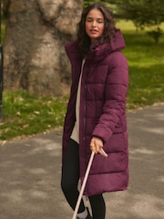 Burgundy Shower Resistant Padded Puffer Hooded Mid Length Coat - Image 1 of 10