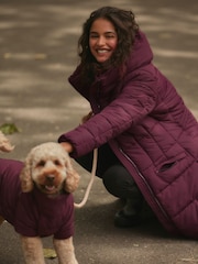 Burgundy Shower Resistant Padded Puffer Hooded Mid Length Coat - Image 3 of 10