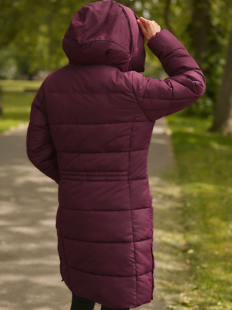 Burgundy Shower Resistant Padded Puffer Hooded Mid Length Coat - Image 5 of 10