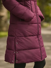 Burgundy Shower Resistant Padded Puffer Hooded Mid Length Coat - Image 6 of 10