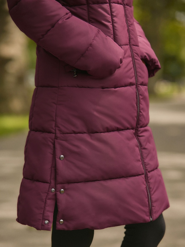 Burgundy Shower Resistant Padded Puffer Hooded Mid Length Coat - Image 6 of 10