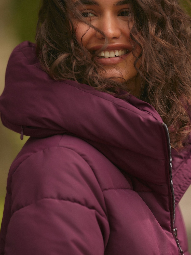 Burgundy Shower Resistant Padded Puffer Hooded Mid Length Coat - Image 7 of 10