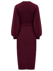 Pour Moi Burgundy Red Elle Knit Midi Wrap Dress - Image 4 of 4