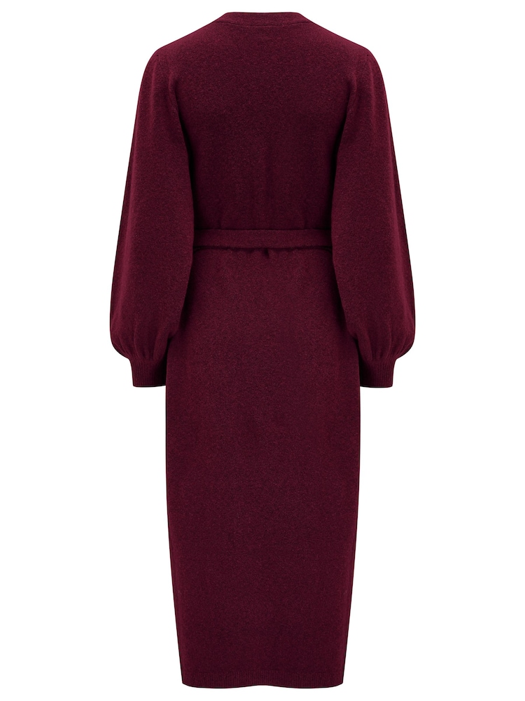 Pour Moi Burgundy Red Elle Knit Midi Wrap Dress - Image 4 of 4