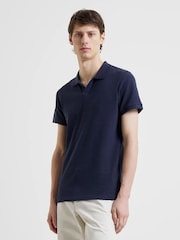 French Connection Blue Marine Pique Micro 100% Cotton Polo Shirt - Image 1 of 3