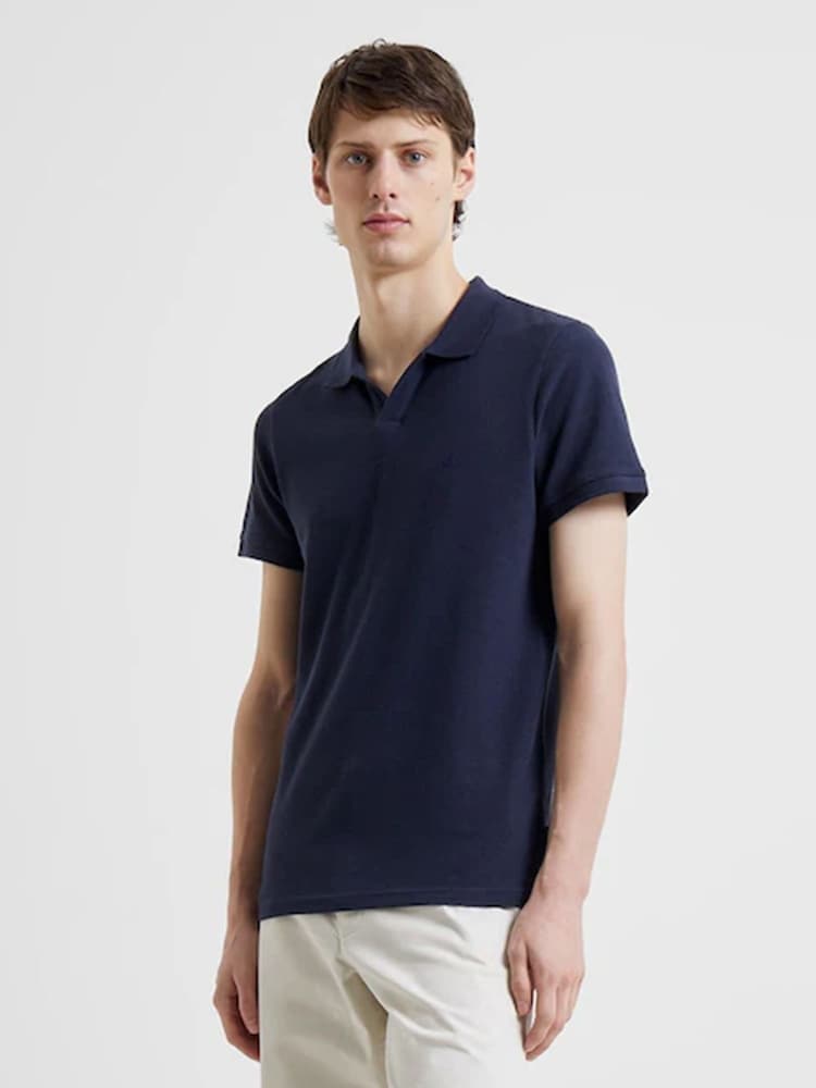 French Connection Blue Marine Pique Micro 100% Cotton Polo Shirt - Image 1 of 3