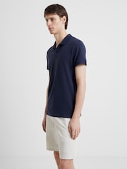 French Connection Blue Marine Pique Micro 100% Cotton Polo Shirt - Image 4 of 4