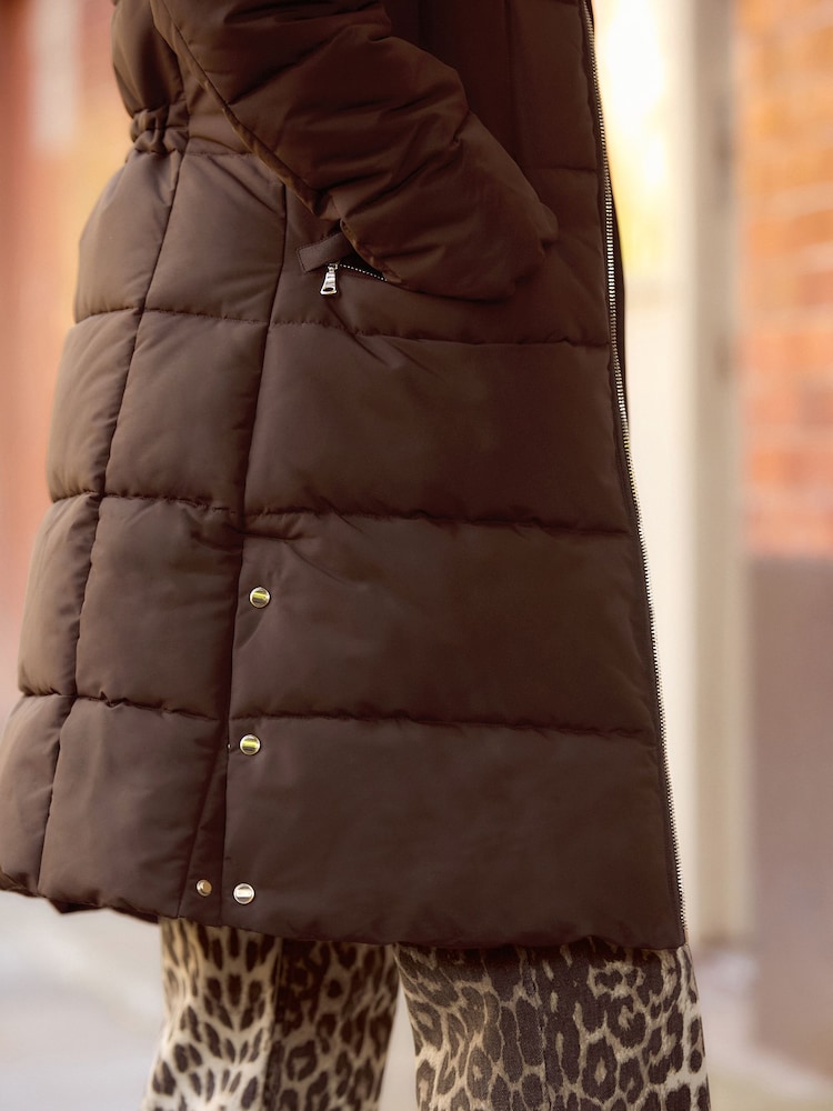 Buy Chocolate Brown Shower Resistant Padded Puffer Hooded Mid