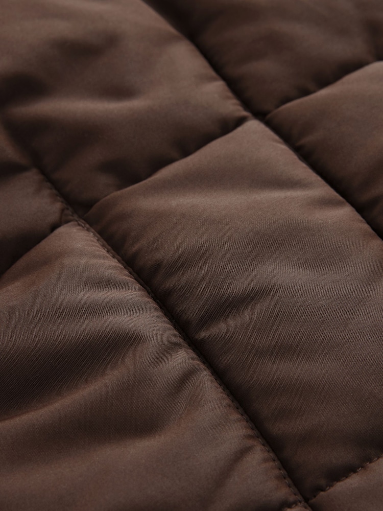 Chocolate Brown Shower Resistant Padded Puffer Hooded Mid Length Coat - Image 8 of 8
