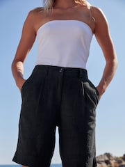 Black Linen Blend Knee Length Shorts - Image 3 of 6