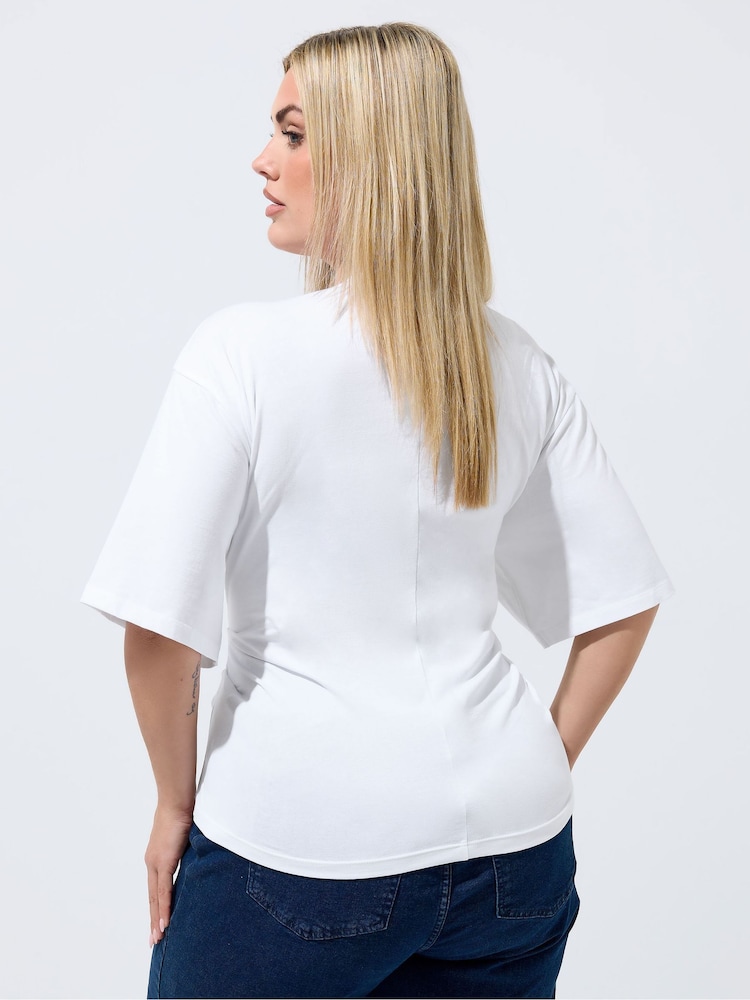 Yours Curve White Limited Corset Seam T-Shirt - Image 2 of 5 Yours Curve White Limited Corset Seam T-Shirt - Image 2 of 5