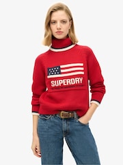 Superdry Red Americana Roll Neck Knit Jumper - Image 1 of 5