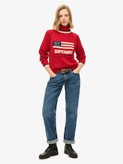 Superdry Red Americana Roll Neck Knit Jumper - Image 2 of 5