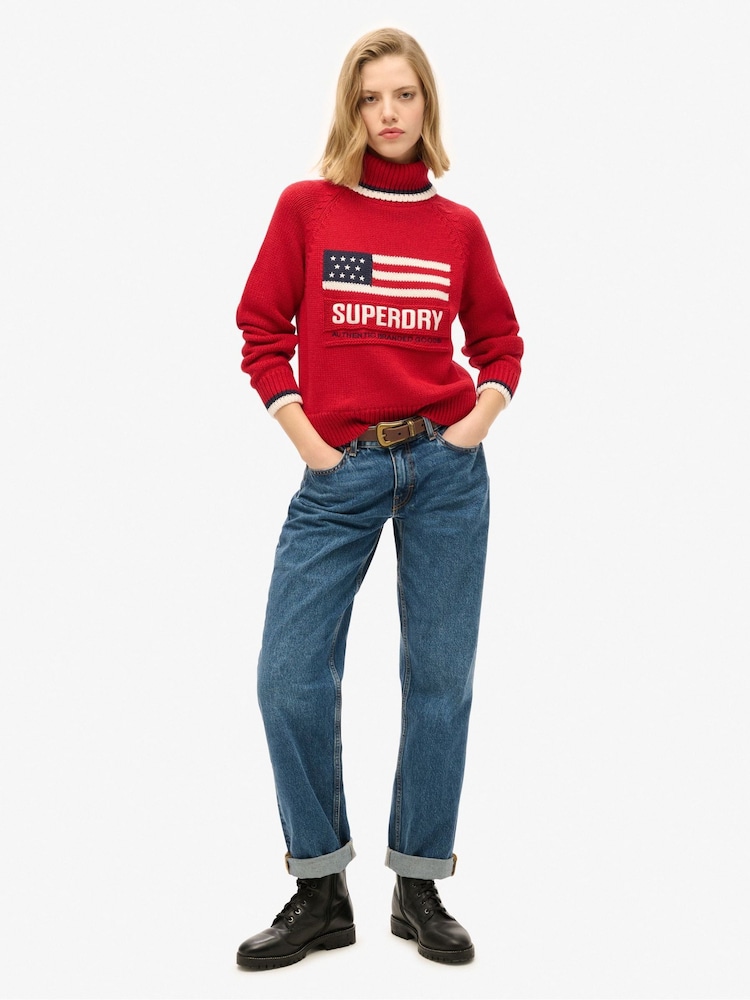 Superdry Red Americana Roll Neck Knit Jumper - Image 2 of 5