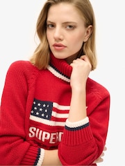 Superdry Red Americana Roll Neck Knit Jumper - Image 3 of 5