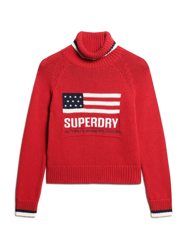 Superdry Red Americana Roll Neck Knit Jumper - Image 4 of 5
