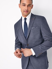 Blue Slim Slim Fit Trimmed Herringbone Suit Jacket - Image 1 of 6