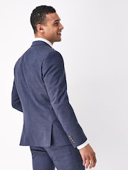 Blue Slim Slim Fit Trimmed Herringbone Suit Jacket - Image 2 of 6
