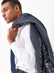 Blue Slim Slim Fit Trimmed Herringbone Suit Jacket - Image 3 of 6