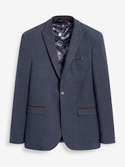 Blue Slim Slim Fit Trimmed Herringbone Suit Jacket - Image 5 of 6