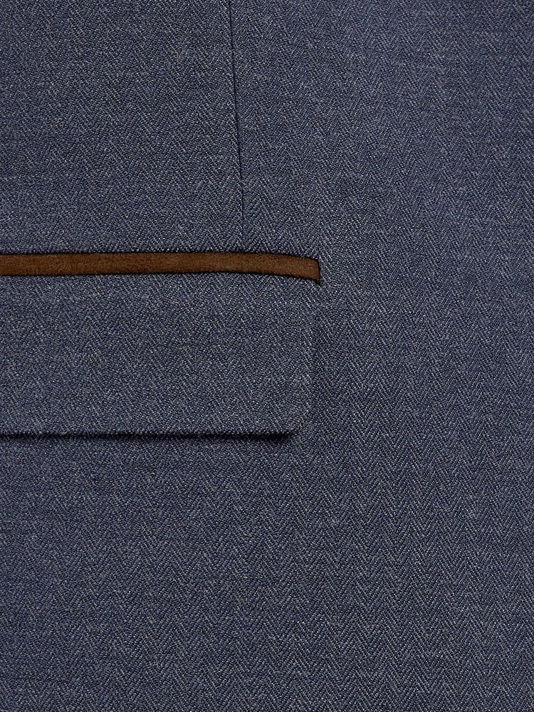 Blue Slim Slim Fit Trimmed Herringbone Suit Jacket - Image 6 of 6