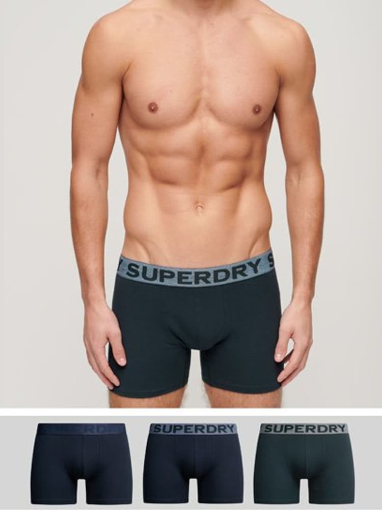 Superdry Navy Mix Cotton Boxers 3 Pack - Image 1 of 3