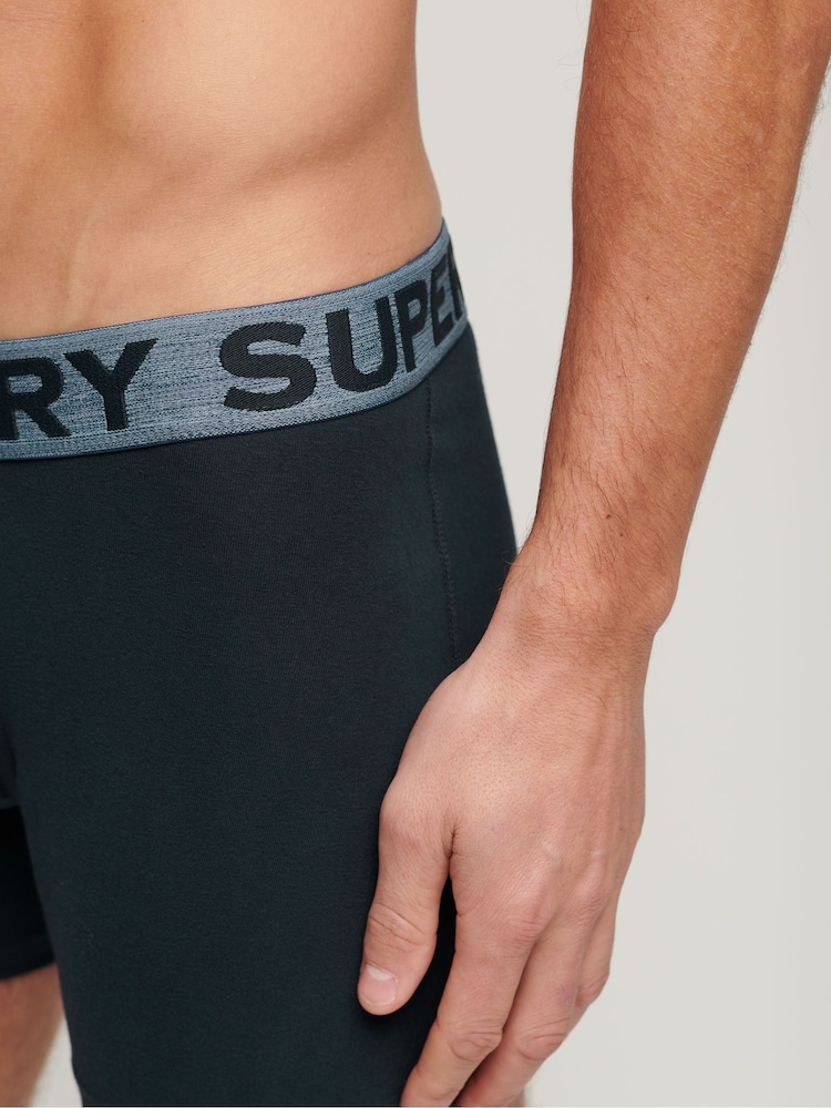 Superdry Navy Mix Cotton Boxers 3 Pack - Image 3 of 3