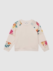 Reiss Pink Brooke Junior Floral Print Cotton Jersey Sweatshirt - Image 2 of 6