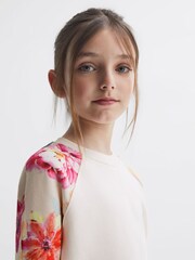 Reiss Pink Brooke Junior Floral Print Cotton Jersey Sweatshirt - Image 4 of 6