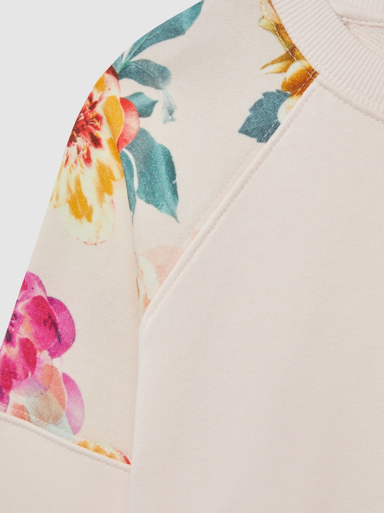 Reiss Pink Brooke Junior Floral Print Cotton Jersey Sweatshirt - Image 6 of 6