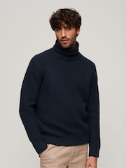 Superdry Blue The Merchant Store Textured Roll Neck Jumper - Image 1 of 3