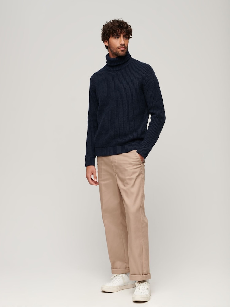 Superdry Blue The Merchant Store Textured Roll Neck Jumper - Image 2 of 3