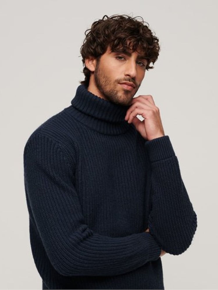 Superdry Blue The Merchant Store Textured Roll Neck Jumper - Image 3 of 3