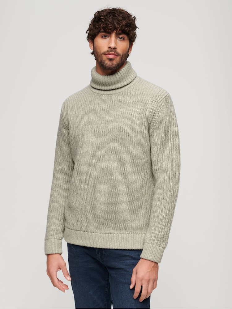 Superdry Grey The Merchant Store - Textured Roll Neck Jumper - Image 1 of 3