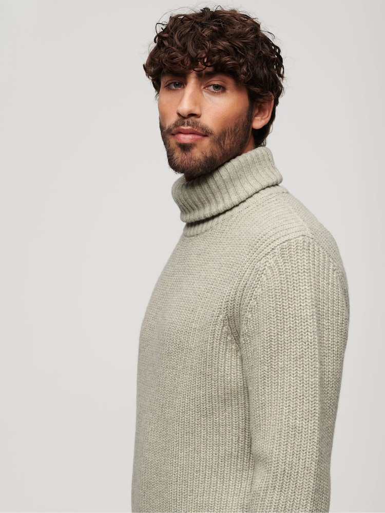 Superdry Grey The Merchant Store - Textured Roll Neck Jumper - Image 3 of 3