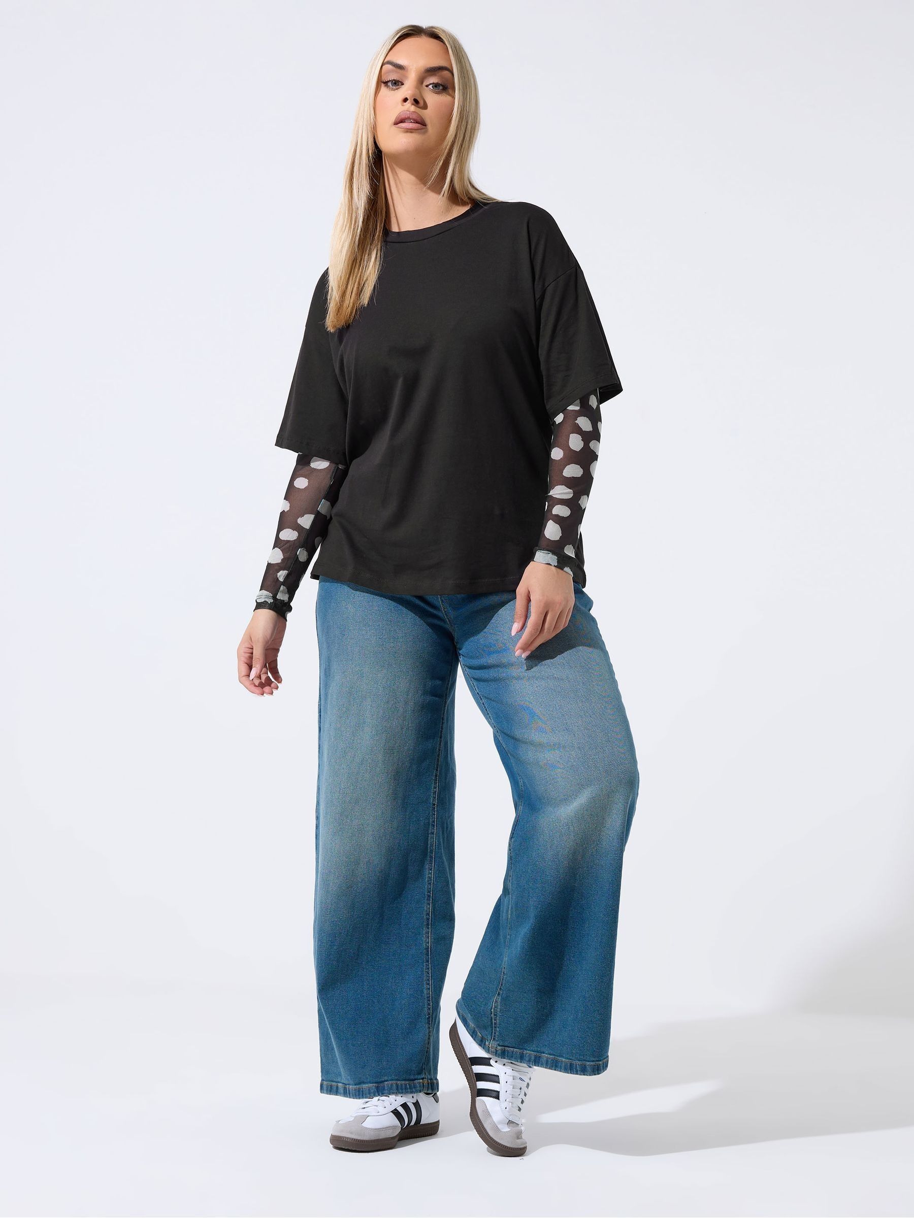 Yours Women's Black Polka Dot Sleeve T-Shirt In | Size: 26-28 - Image 2
