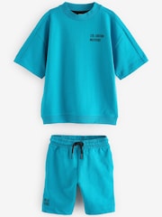 Turquoise Blue Midweight Short Sleeve Crew T-Shirt and Shorts Set (3-16yrs) - Image 1 of 4