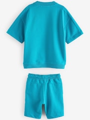 Turquoise Blue Midweight Short Sleeve Crew T-Shirt and Shorts Set (3-16yrs) - Image 2 of 4