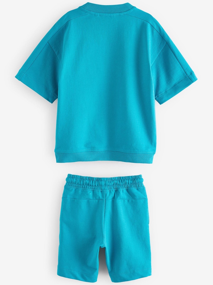 Turquoise Blue Midweight Short Sleeve Crew T-Shirt and Shorts Set (3-16yrs) - Image 2 of 4