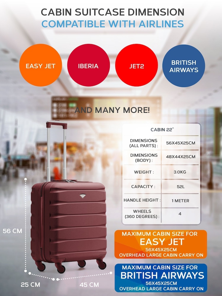 Flight Knight 56x45x25cm EasyJet Overhead 4 Wheel ABS Hard Case Cabin Carry On Hand Luggage - Image 3 of 7
