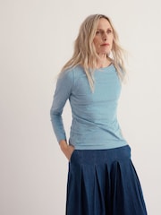 Seasalt Cornwall Sky Blue Easel Long Sleeve Jersey Top - Image 1 of 5